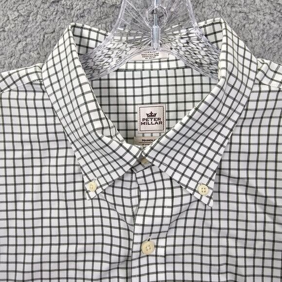 Peter Millar Men's Gray White Checker Long Sleeve Button Up Shirt Size XL - Picture 3 of 13